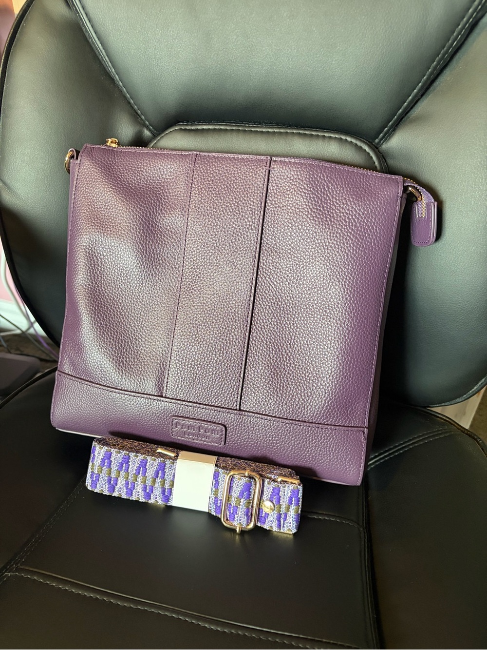 Pom Pom London Leather Purple Westminster Crossbody with Detachable Woven Strap
